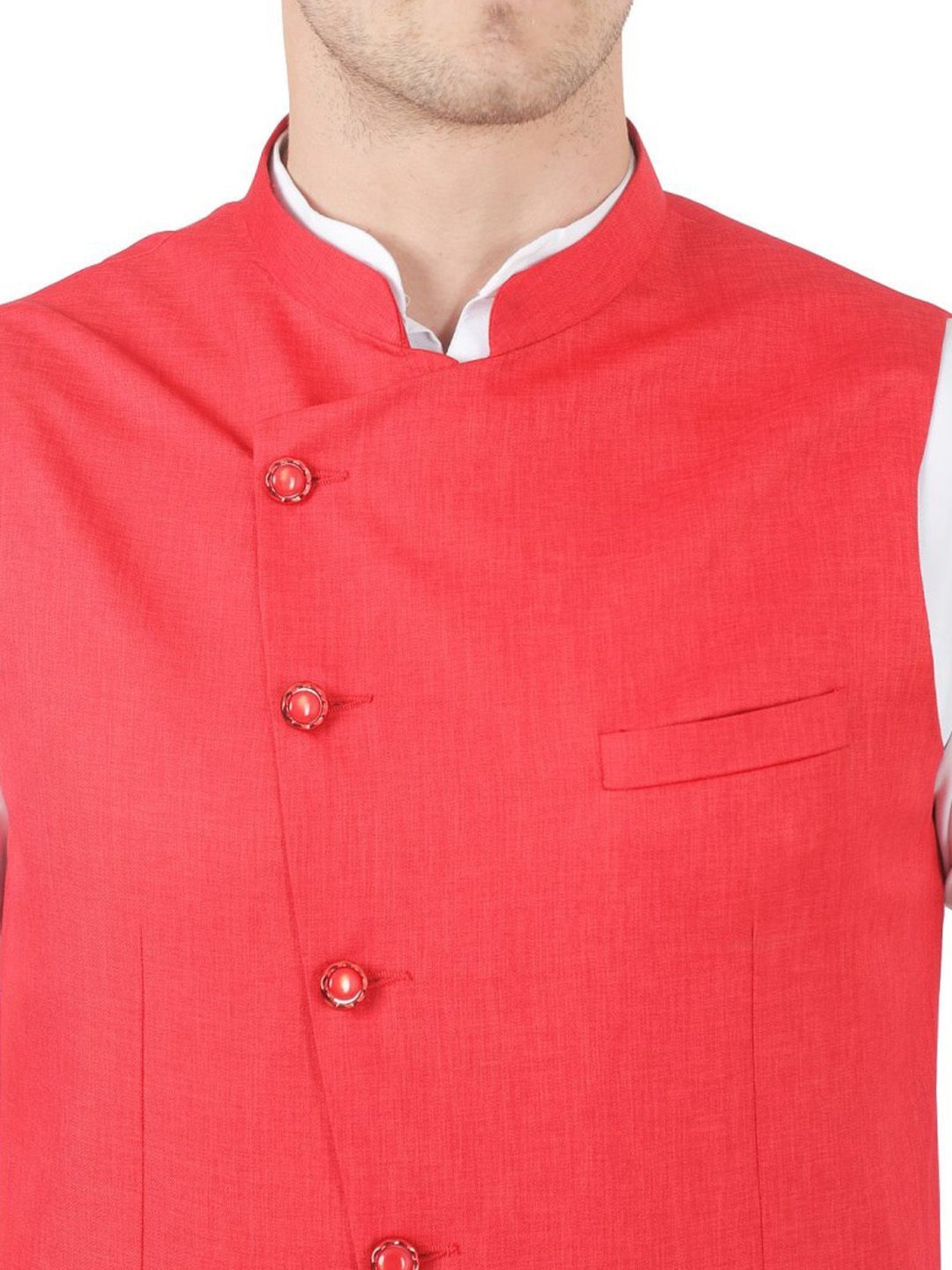 Tahvo Red Slim Fit Nehru Jacket
