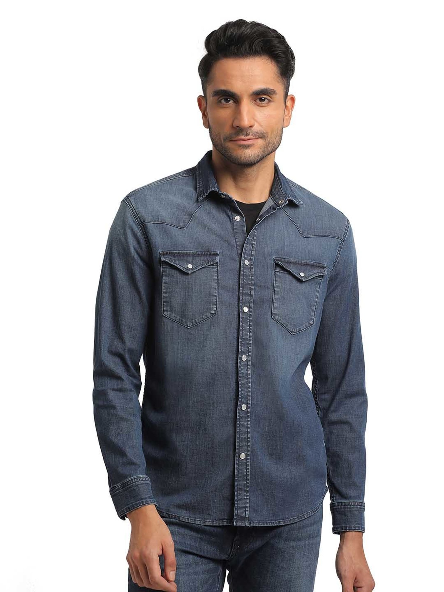 EVERBLUE Medium Blue Regular Fit Shirt