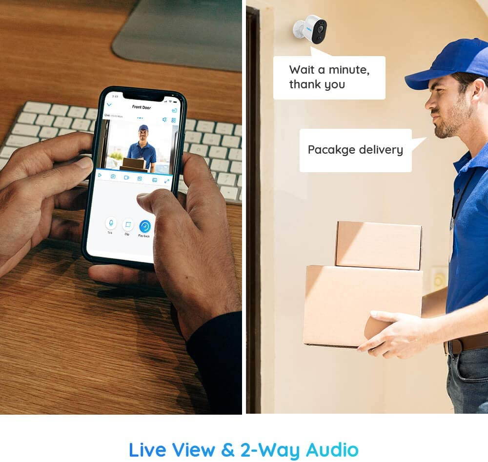 Reolink Outdoor Spotlight 1080P HD Wireless Battery/Solar Powered WiFi IP Camera Argus 3, PIR Motion Alerts, 2-way Audio, Color Night Vision, Work With Google Assistant, Reolink Argus 3