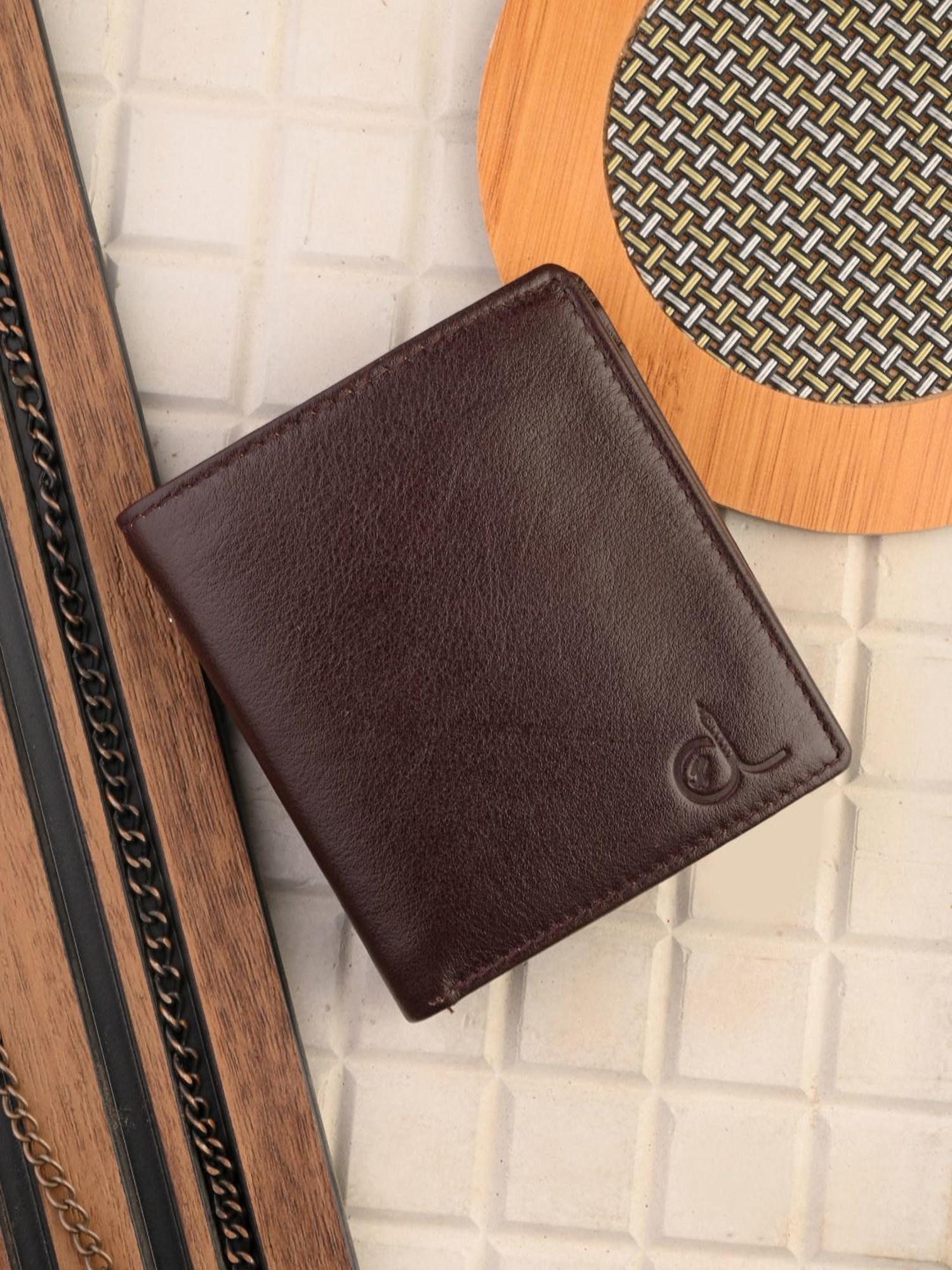 Clog London Brown Leather Small Bi-Fold Wallet for Men