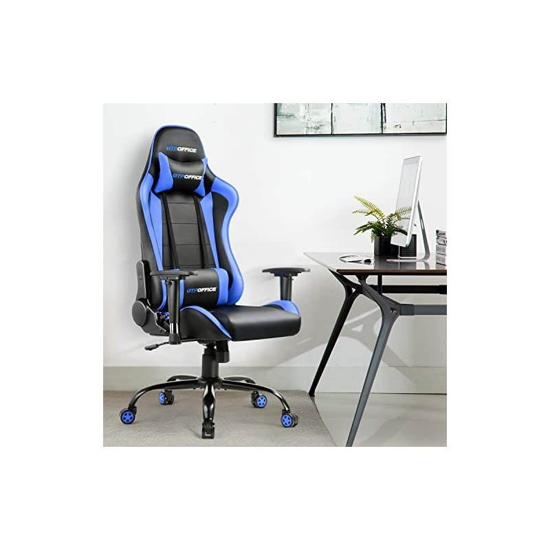 Chair Racing Style High Back Computer Chair Adjustable Recliner Leather Office Desk Chair with Headrest and Lumbar Support,Blue