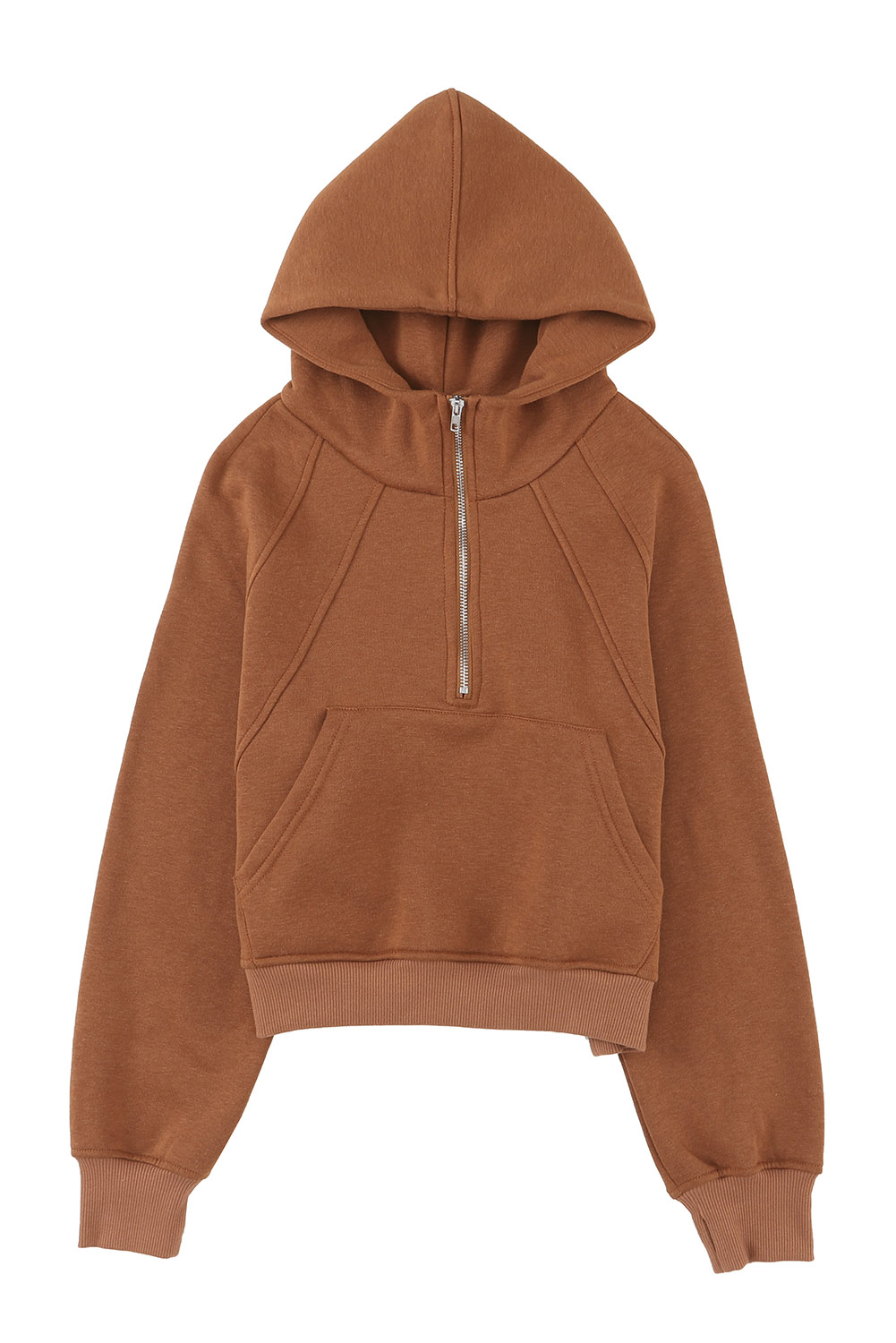 Brown Thumbhole Raglan Sleeve Half Zip Pullover Hoodie