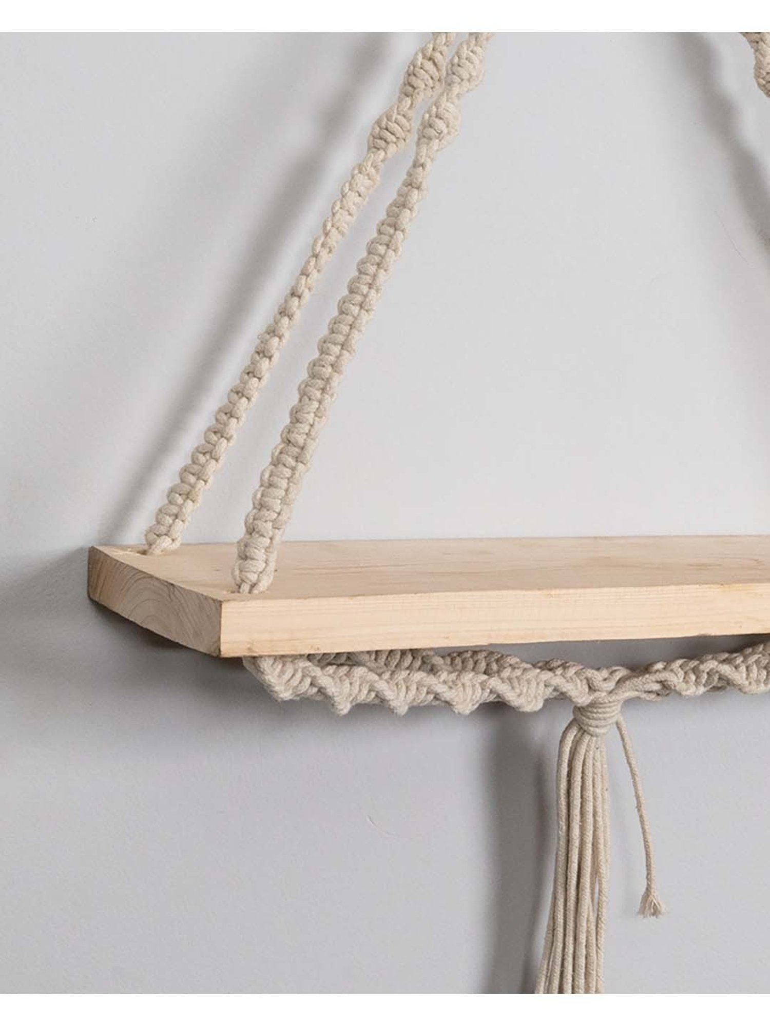 Homesake Macrame Beige Wood Wall Hanging Shelf
