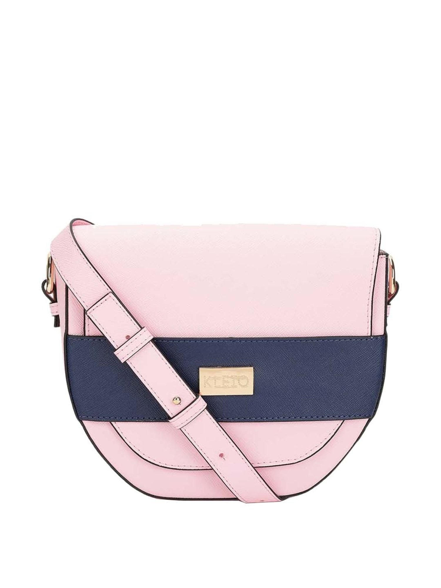 KLEIO Pink Solid Medium Sling Handbag