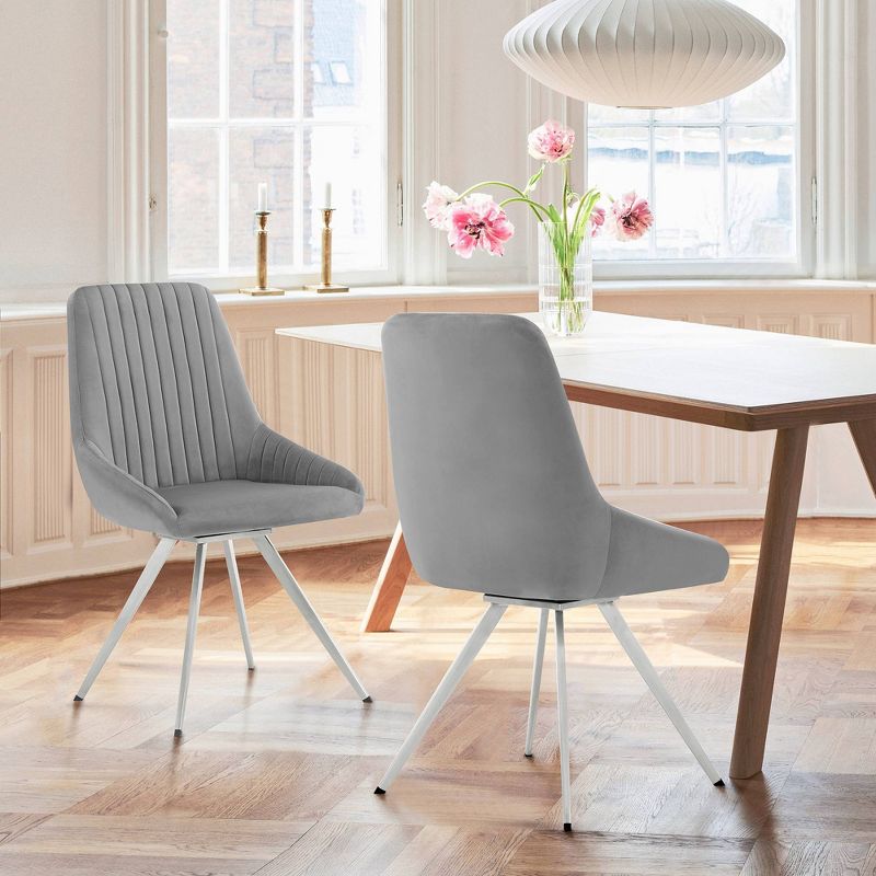 Set of 2 Skye Swivel Velvet and Brushed Stainless Steel Dining Chairs Light Gray - Armen Living