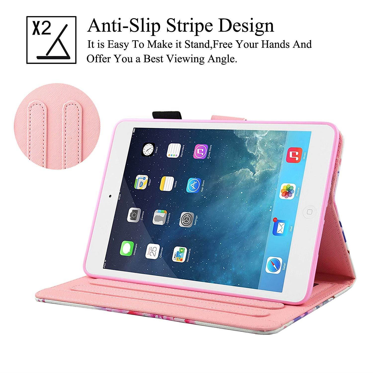 iPad mini 1/2/3 Case,Artyond Card Slot Case [Anti-slip Stripe] Smart Magnetic Cover With [Auto Wake/Sleep Feature] Stand Wallet Soft Micro Fiber TPU Leather Case For Apple iPad mini 1 2 3(Flamingo)