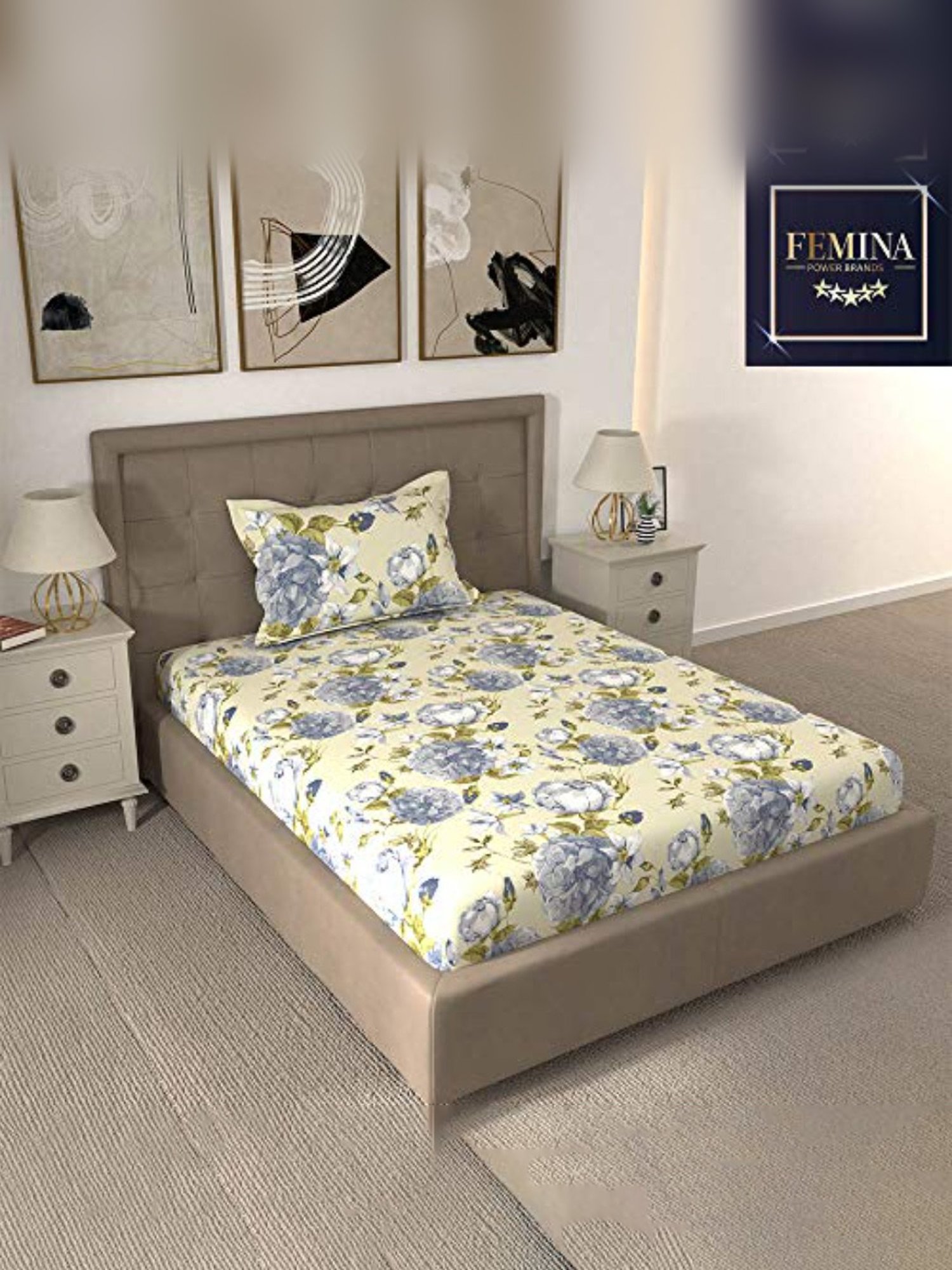 Layers Tuscany Printed Light Blue 104 TC Cotton Single Bed Sheet with 1 Pillow Cover