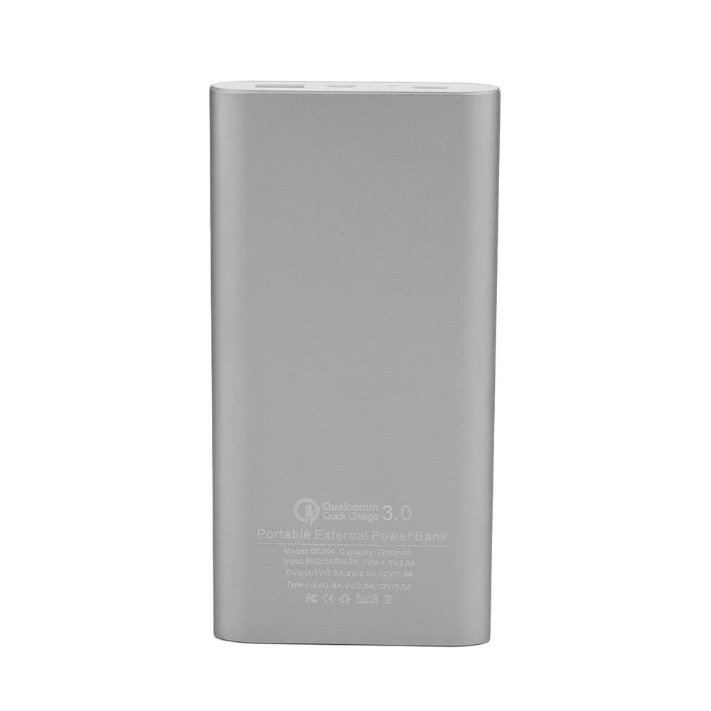 QC3.0 Portable Size 7200MAH Large Capacity External Power Bank Mobile Phone Power Supply For Iphone Silver/Gray