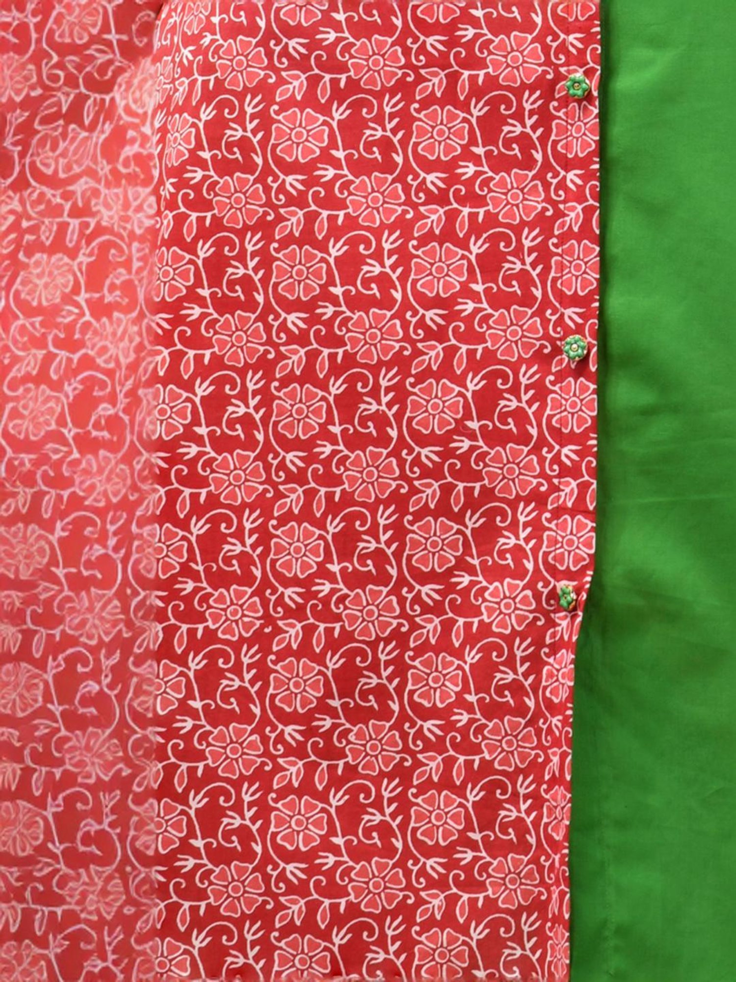 CHARUKRITI Green & Red Cotton Printed A Line Kurta