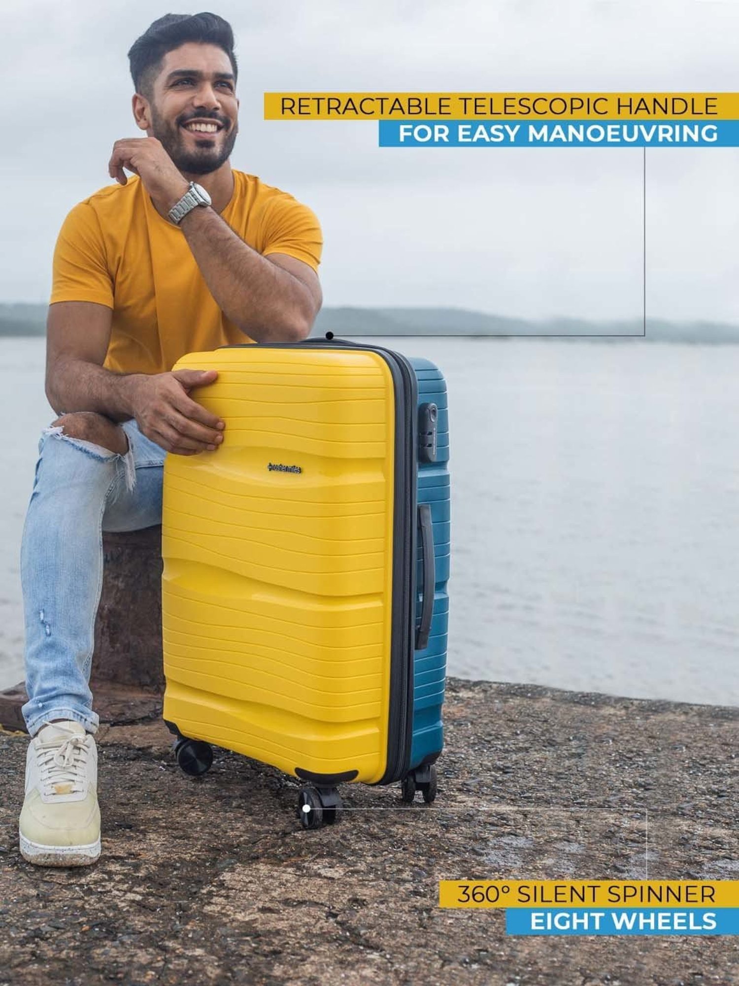 Nasher Miles Nicobar Hard-Sided Polypropylene Set of 2 Yellow and Navy Blue Trolley Bags(55&65cm)