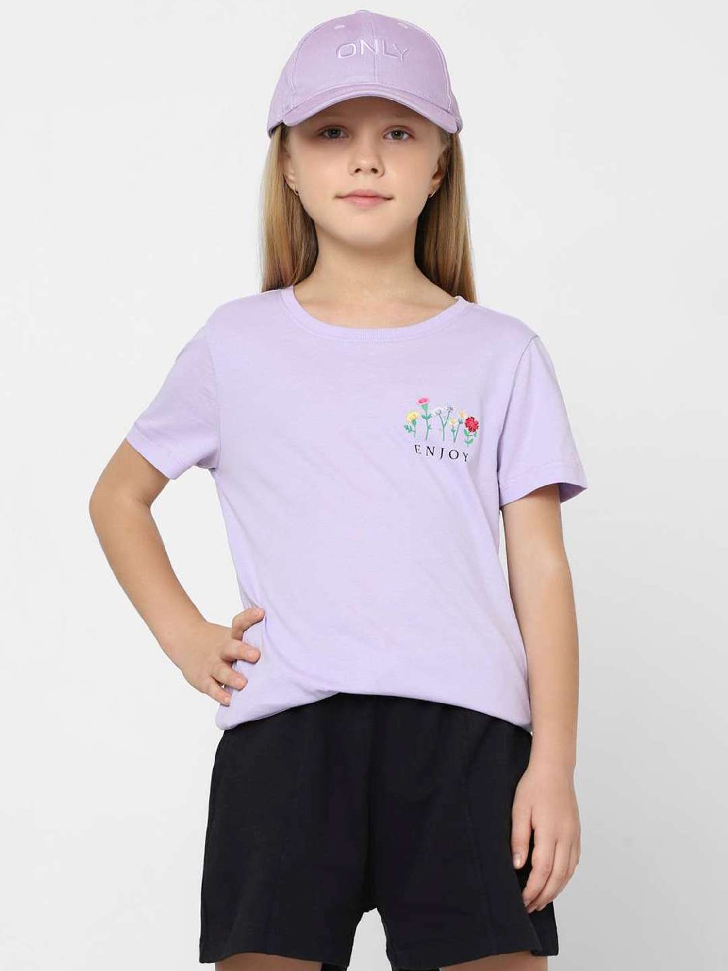 KIDS ONLY Purple Cotton Embroidered T-Shirt