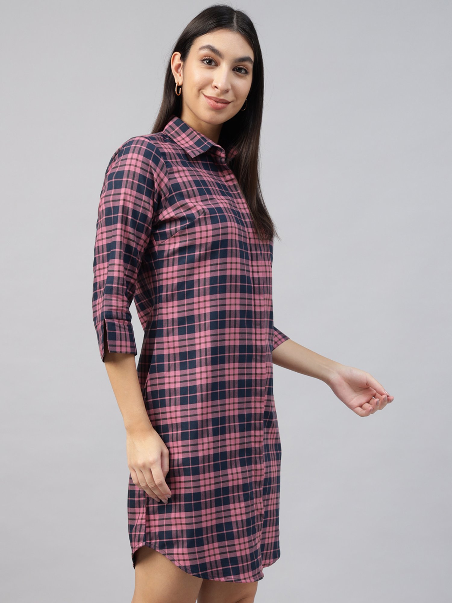 Hancock Navy & Pink Check Shirt Dress