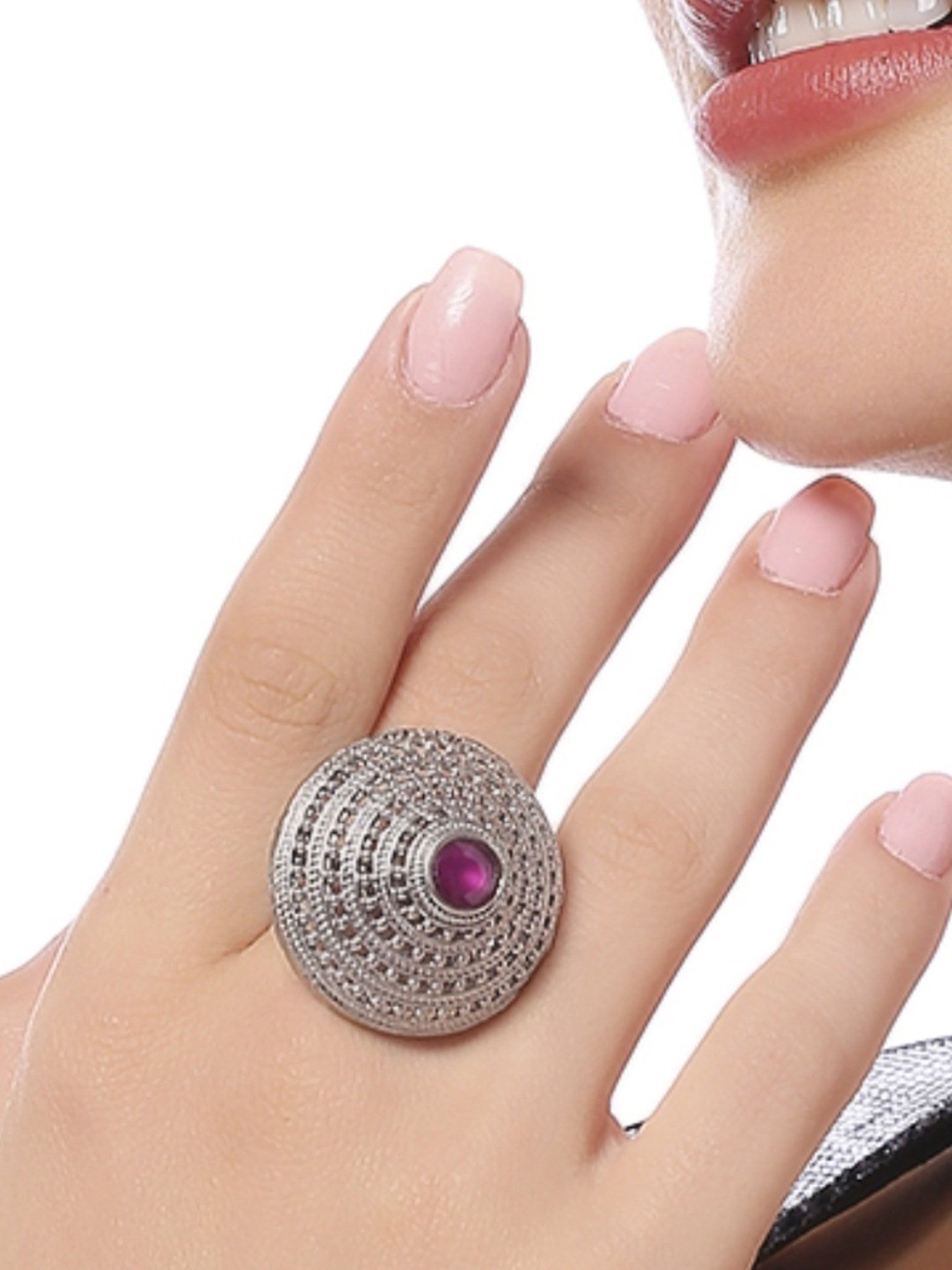 OOMPH Oxidised Silver 3D Design Tribal & Afghan Adjustable Finger Ring