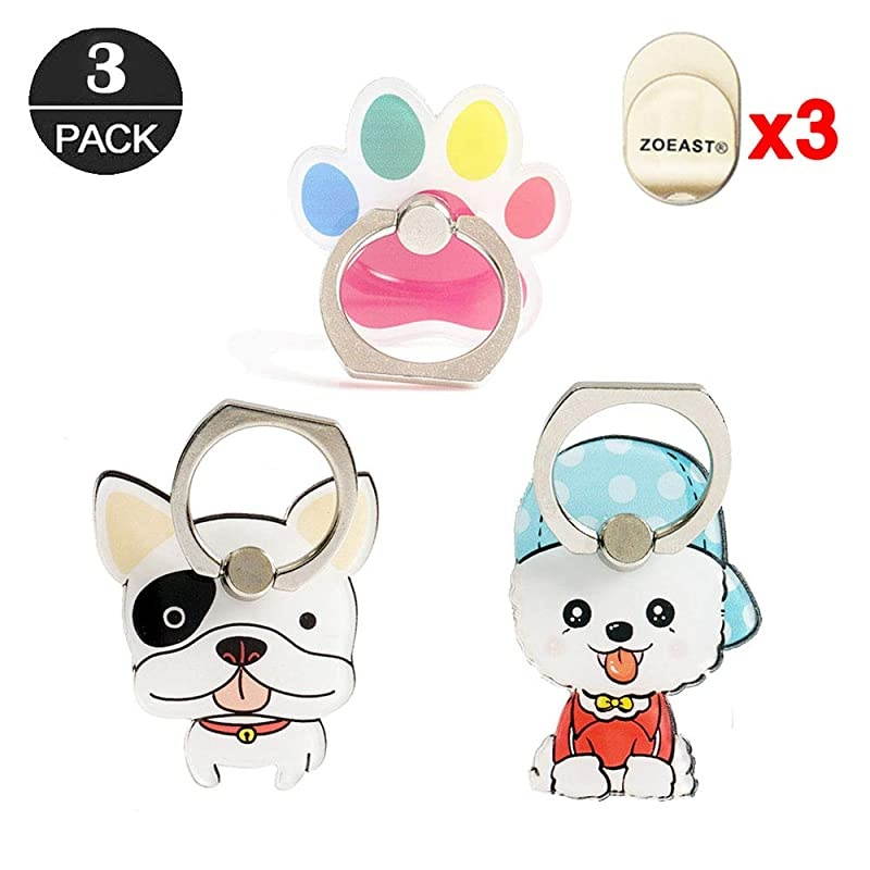 ZOEAST(TM) 3 Pack  Grip, Hachi Parker Dog Doggy Universal 360&deg;Adjustable Phone Case Finger Stand Holder Stent Mount Car Hook Compatible with All iPhone XR XS MAX X Plus iPad (3pcs Akita)