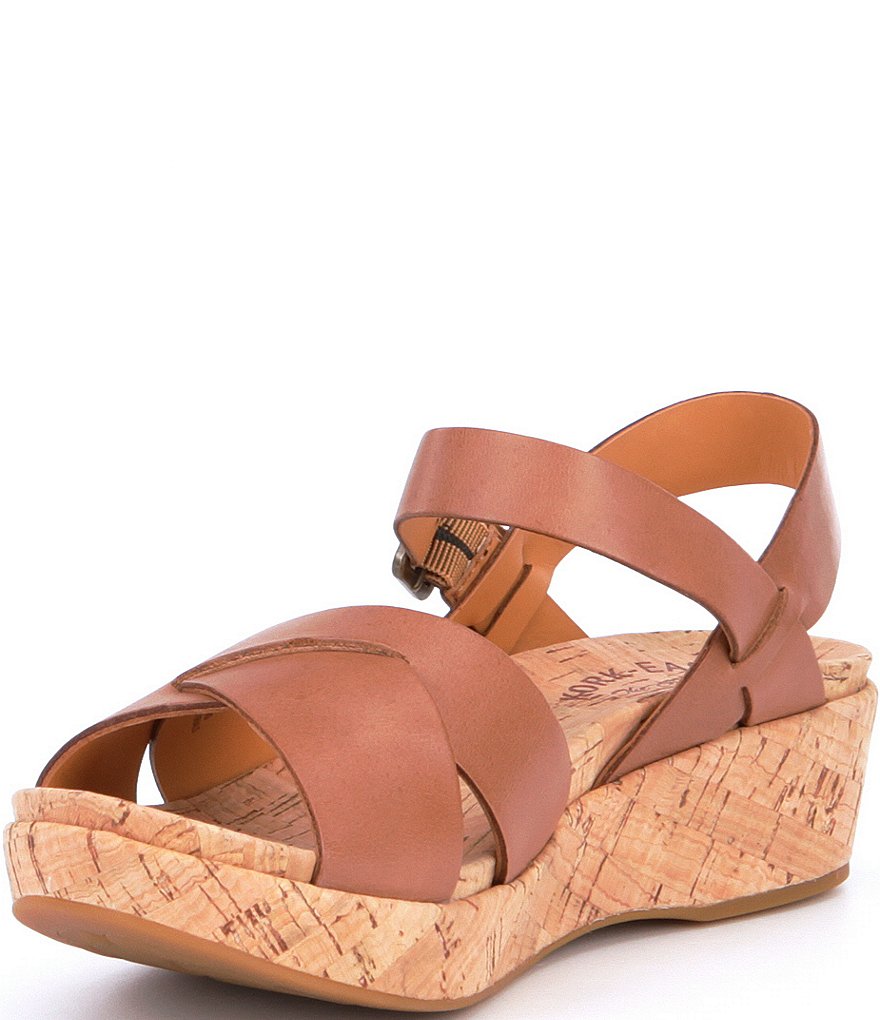 Kork-Ease Myrna Ankle Strap Banded Leather & Cork Wedge Sandals
