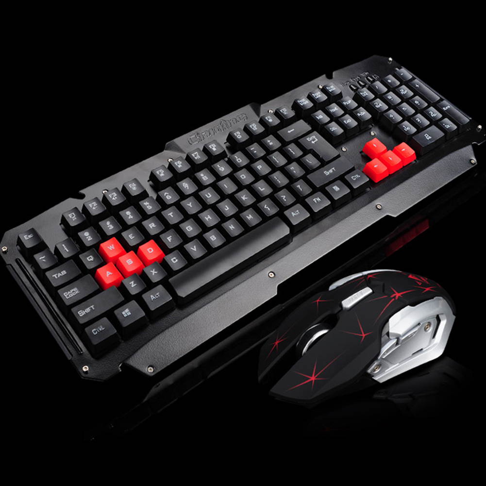 UrChoiceLtd&reg; 2017 HK1600 Gaming Keyboard & Mouse Combo Wireless Keyboards Multimedia Ergonomic Usb Smart Sleep Efficient Metal Waterproofing + 2.4GHz 6 Buttons Gaming Mouse + Mouse Pad Sets