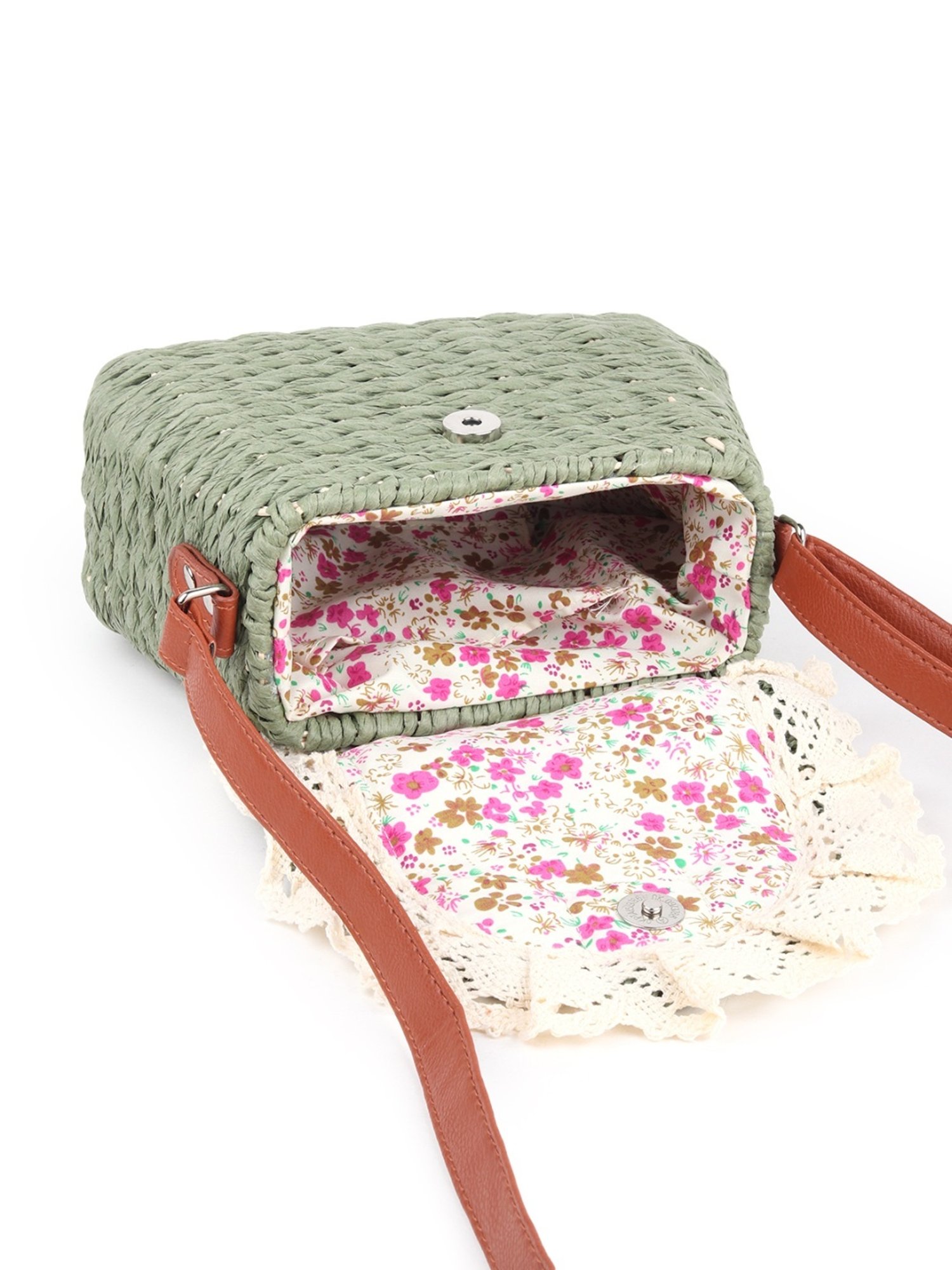 Odette Green Woven Sling Handbag