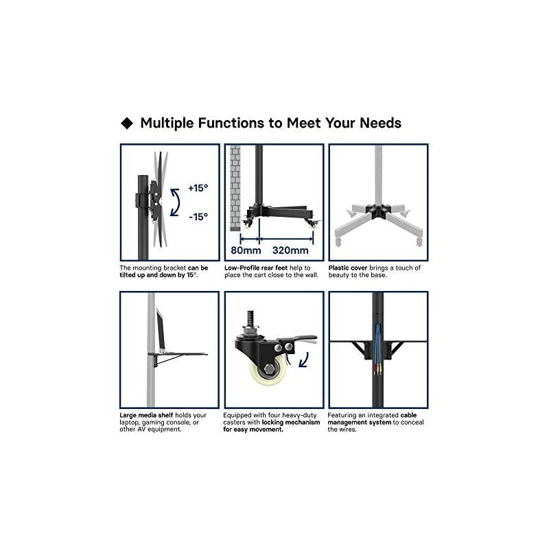 TV Stand, Mobile TV Stand with Wheels for 23-60 Inch LED, LCD, OLED Flat&Curved TVs, Height Adjustable TV Cart with Laptop Shelf and Locking Wheels, Holds Up to 55lbs Max VESA 400x400mm, Black