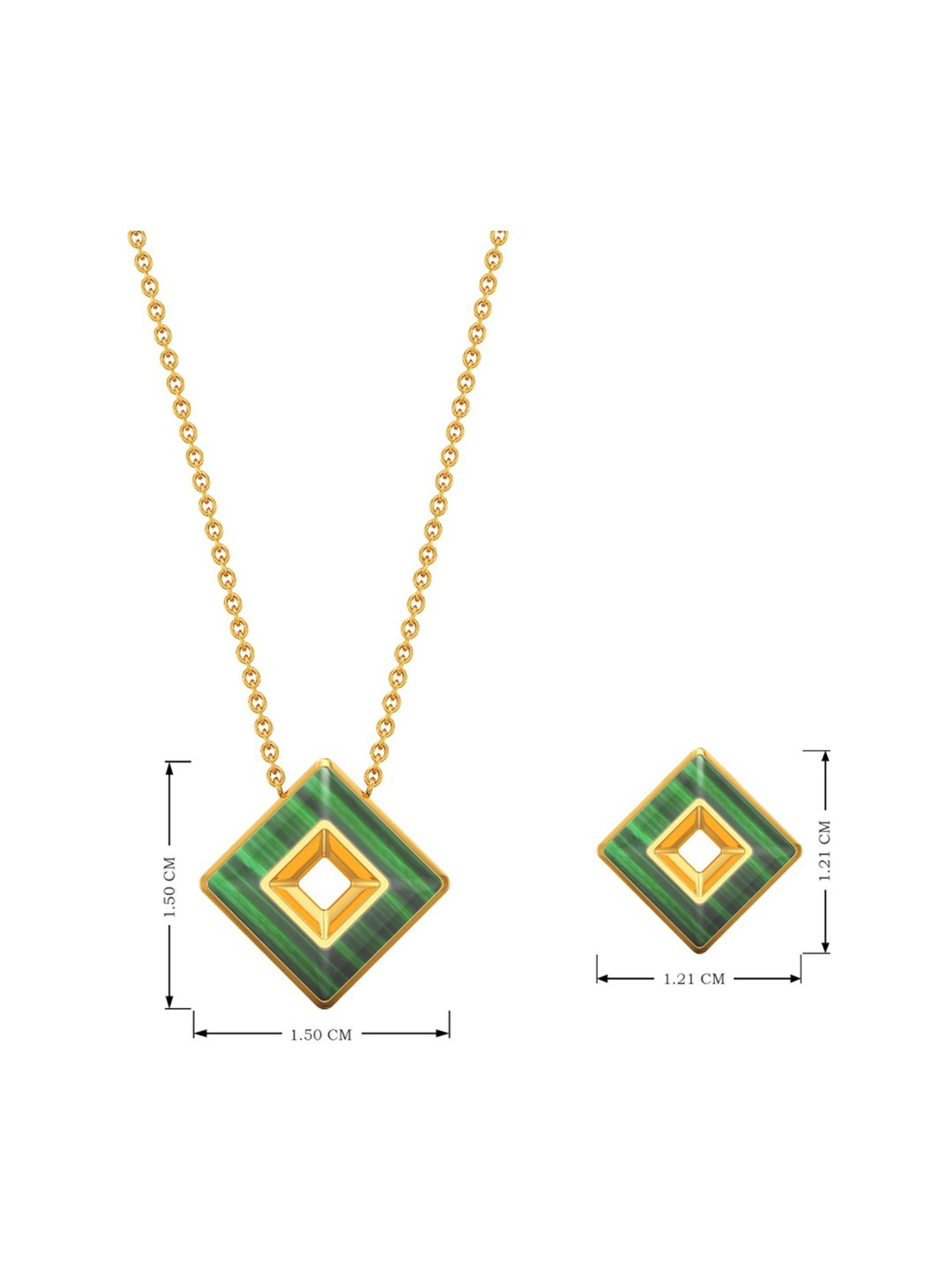 Joyalukkas 22k Gold Greenish Square Glitz Glow Pendant & Earrings Set