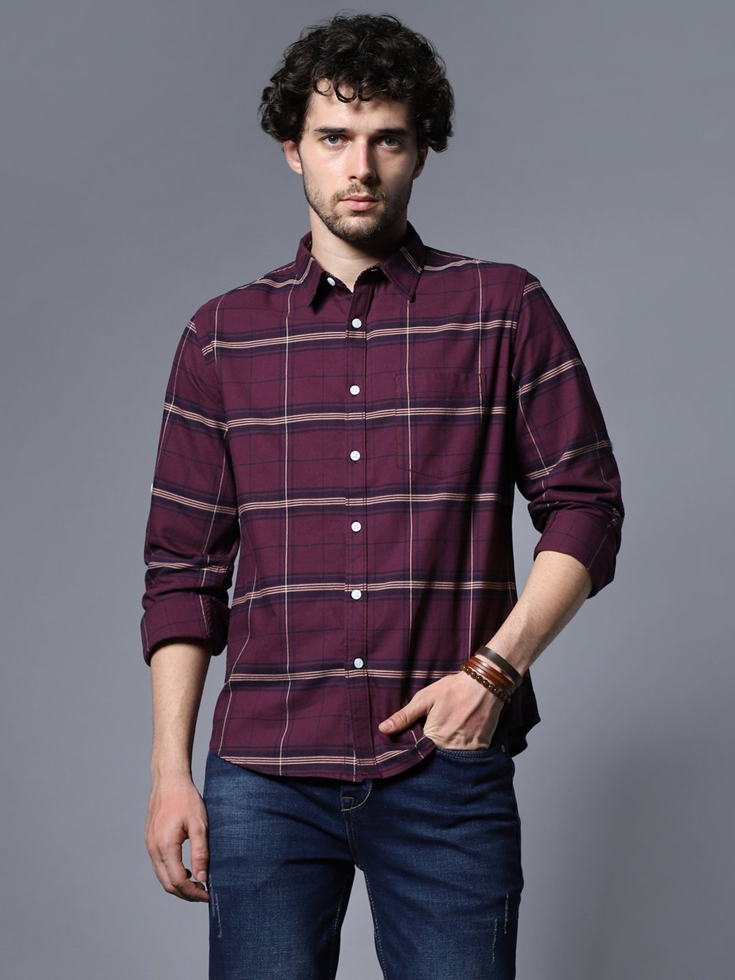 High Star Wine Relaxed Fit Checks Shirt