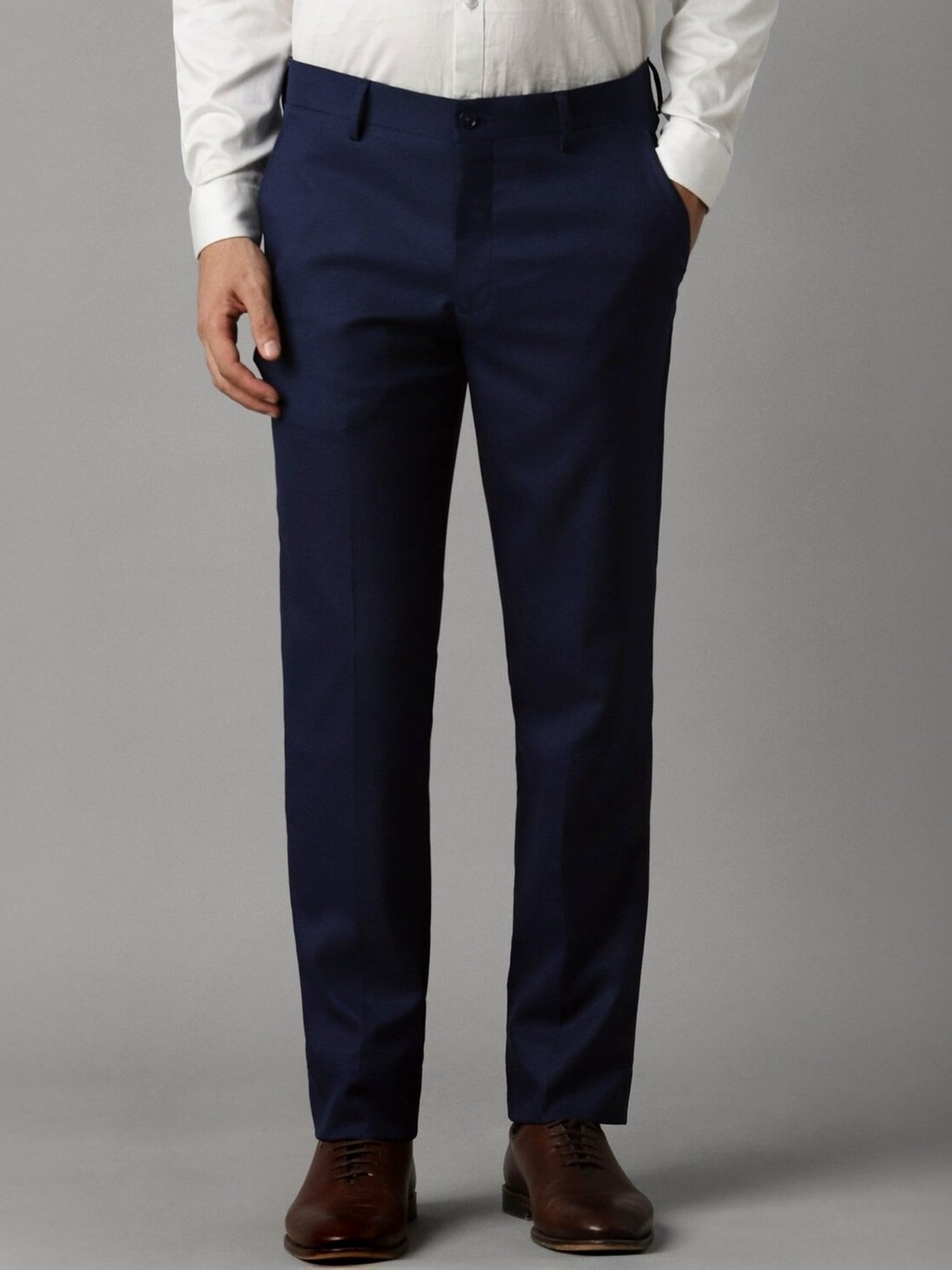 Louis Philippe Navy Slim Fit Checks Trousers