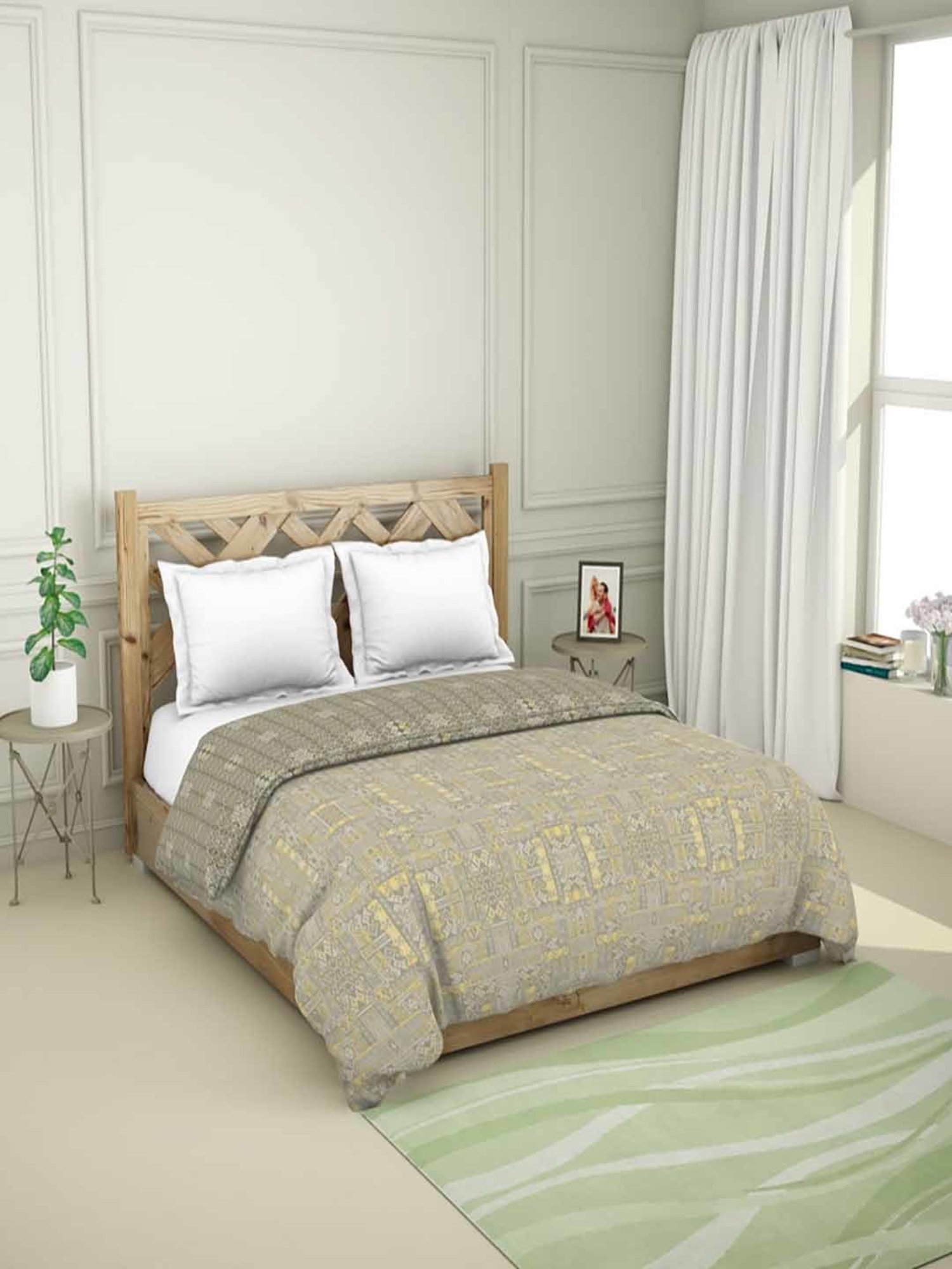 Spaces Blockbuster Plus Geometric Brown 210 TC Cotton Double Quilt