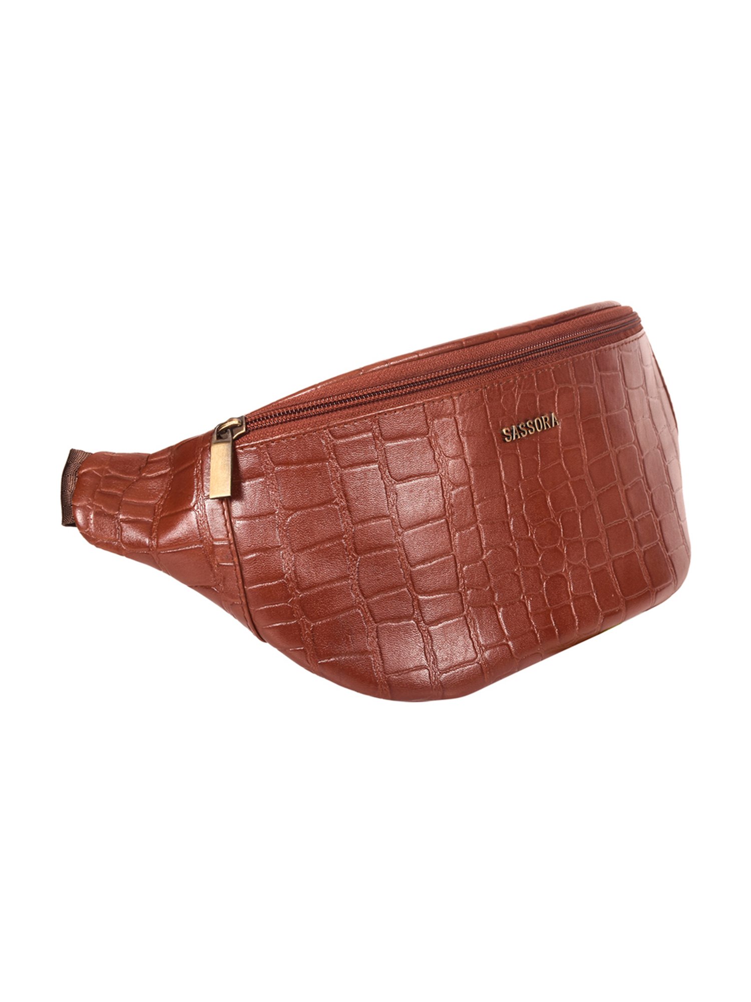 SASSORA Eefa Cognac Textured Leather Medium Belt Bag
