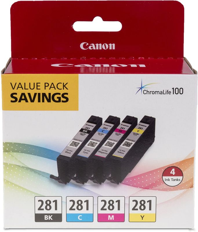 Canon CLI-281 Black Cyan Magenta and Yellow 4 Ink Pack Compatible to IB4120 MB5420 MB5120 IB4020 MB5020 MB5320
