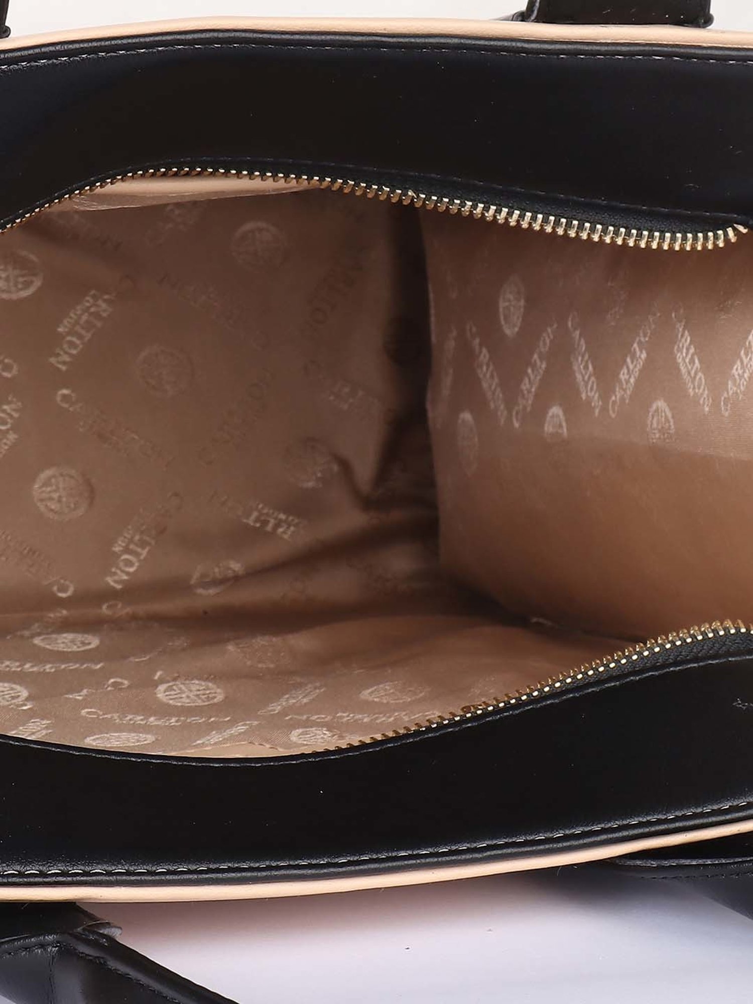 Carlton London Beige & Black Color Block Medium Handbag