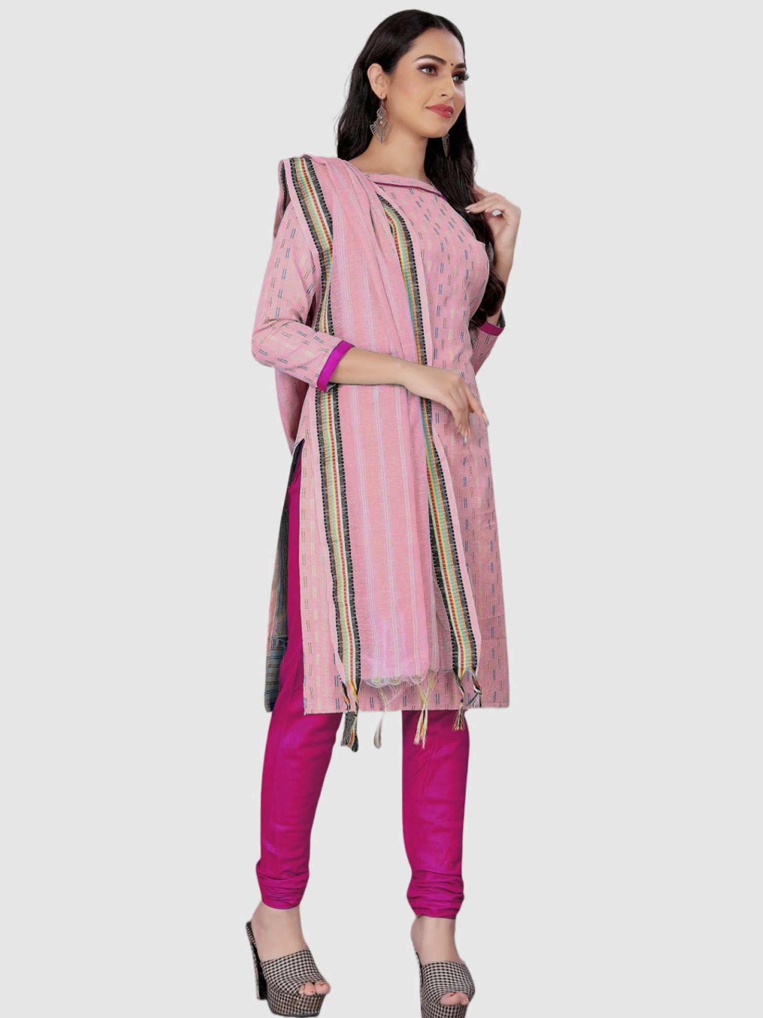 APNISHA Pink Cotton Striped Unstitched Dress Material