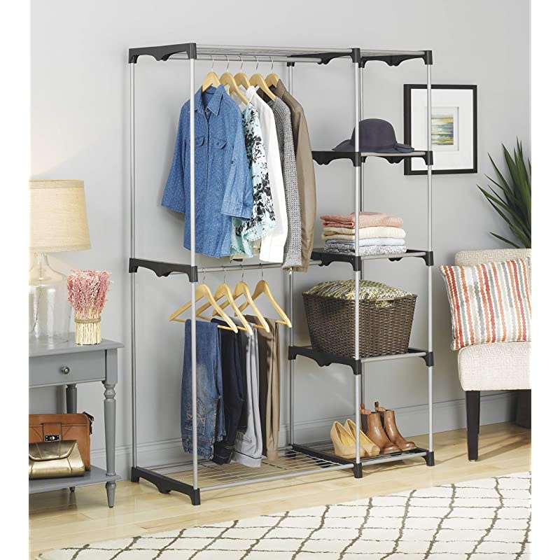 Double Rod Freestanding Closet Heavy Duty Storage Organizer