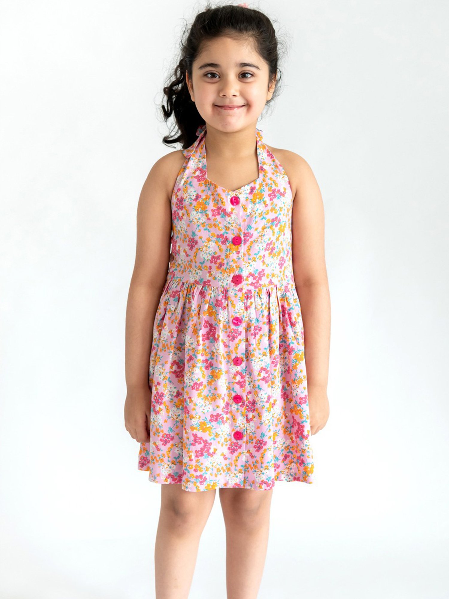 Campana Kids Multicolor Rayon Floral Print Dress