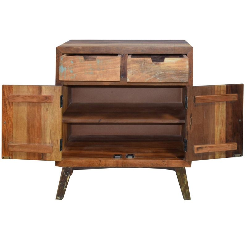 2 Drawer Handcrafted Wooden Storage Cabinet with 2 Doors Brown - The Urban Port