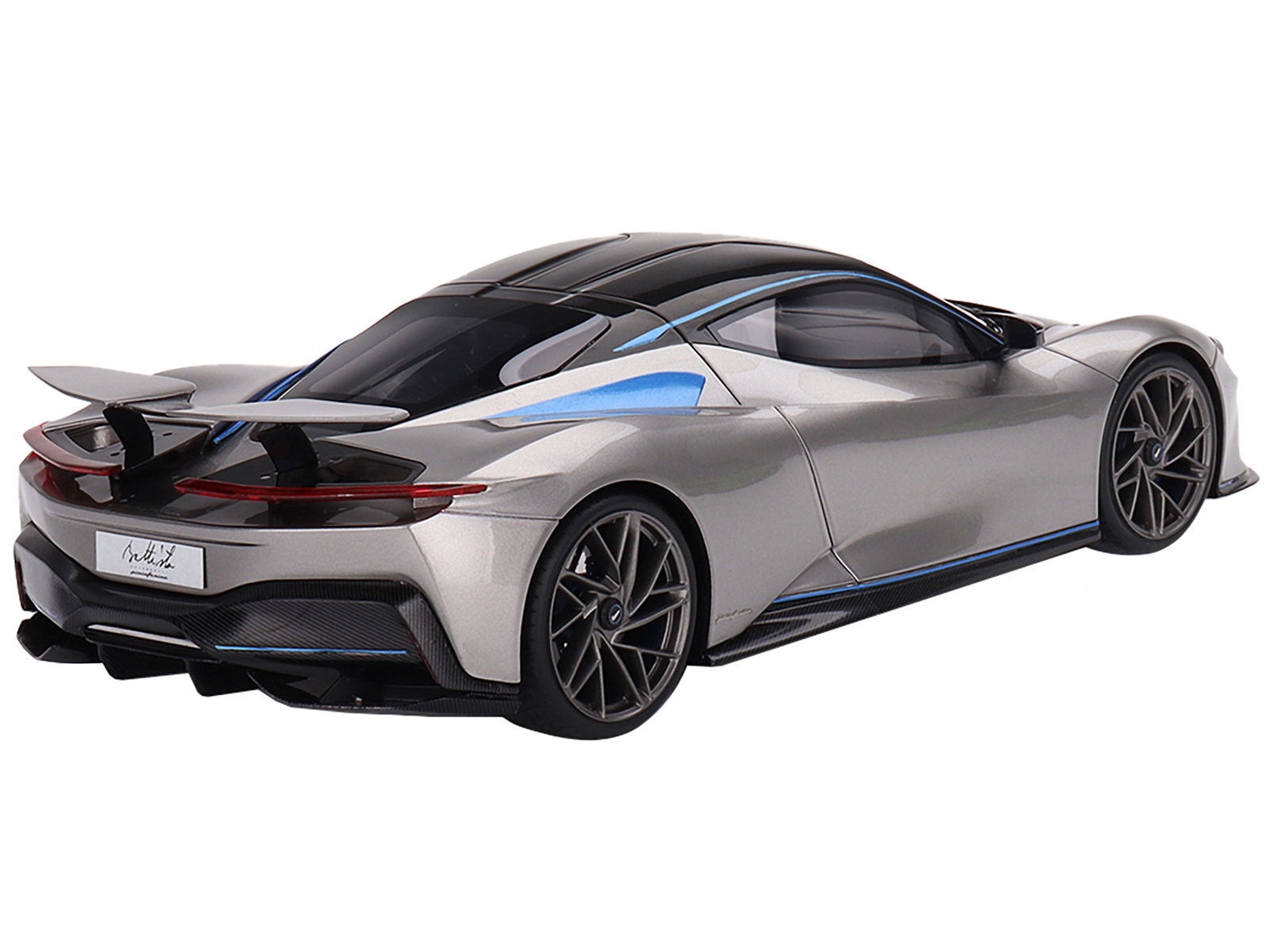 2019 Automobili Pininfarina Battista Grigio Luserna Silver Metallic with Iconica Blu Blue Accents and Black Top "World Premiere" 1/18 Model Car by Top Speed