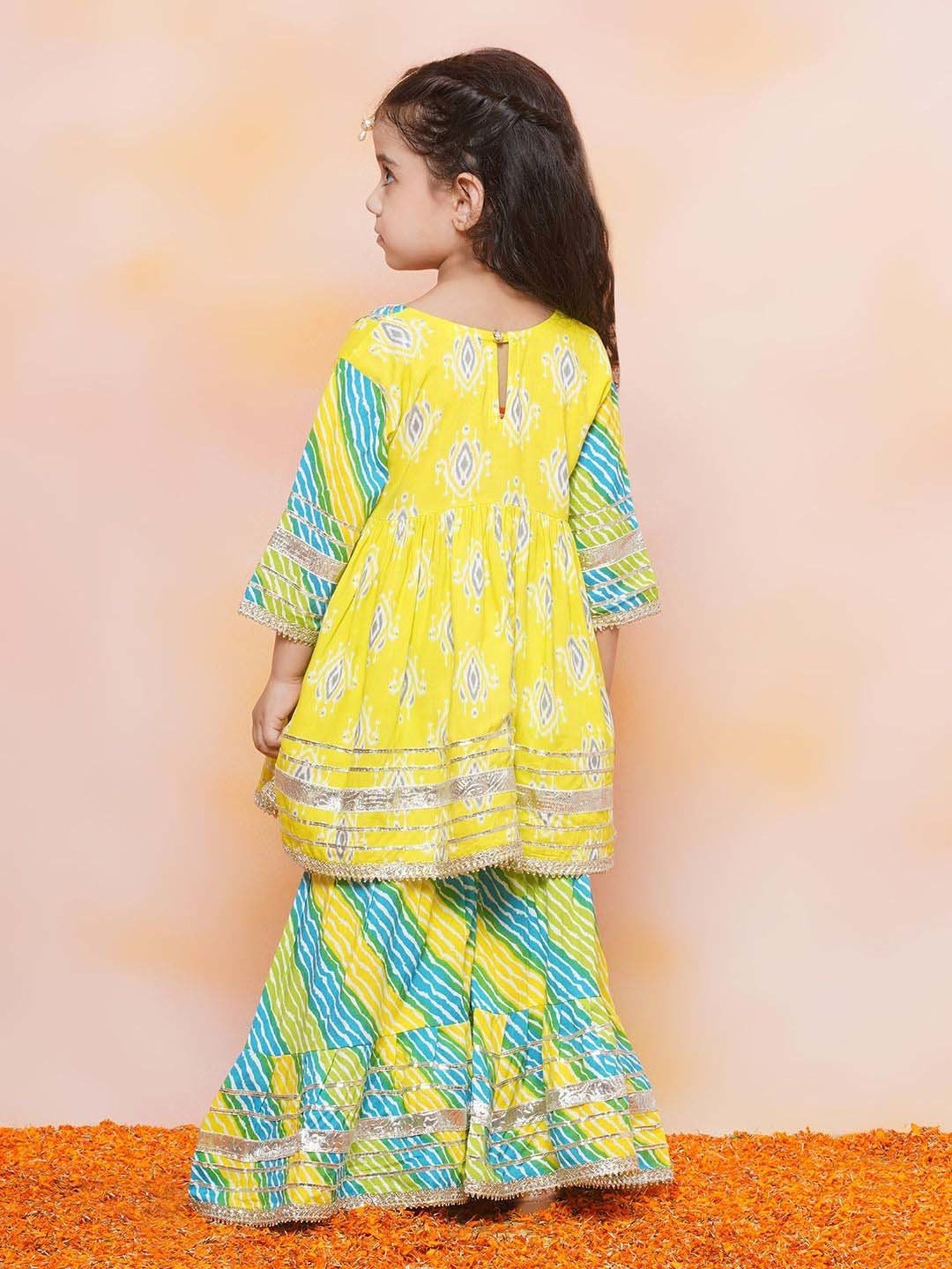 AJ Dezines Kids Blue & Yellow Cotton Printed Kurta Set