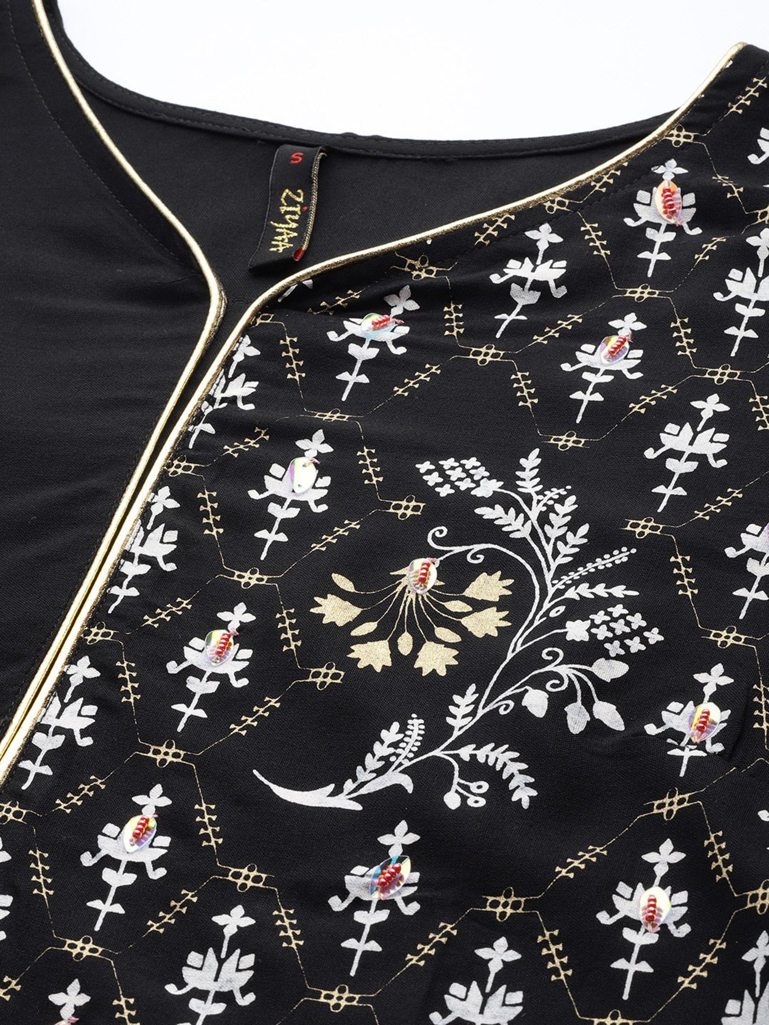 Ziyaa Black Embellished Kurta Pant Set