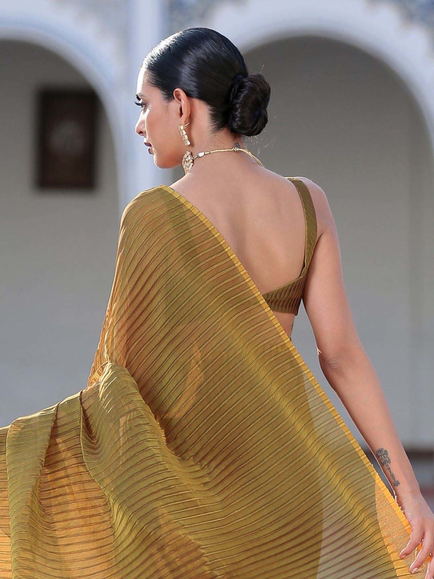 Swtantra Khaki Pleated Readymade Blouse