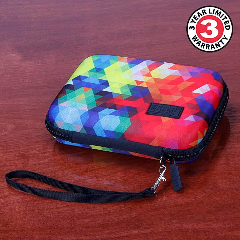 Travel Electronics Organizer - 6.5 Inch Zipper Case with Hard Shell Case Exterior and Accessory Pocket - Charger Organizer, Accessory Organizer, Cable Travel Organizer, and More - Geometric