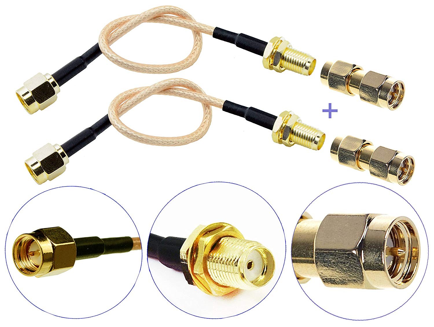 Connectors kit of 2pcs RF RG316 SMA Male to SMA Female Nut Bulkhead Crimp Antenna Low Loss Coaxial Cable 6"(15cm) and 2pcs of SMA Male to SMA Male Plug (SMA(F) to SMA(M) Cable + SMA(M) to SMA(M) Plug)