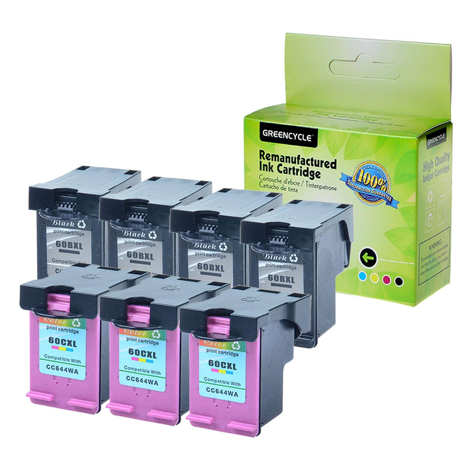 GREENCYCLE Replacement 60XL CC641WA CC644WA (4 Black, 3 Color) High Yield Ink Cartridge for HP PhotoSmart Deskjet ENVY Printer