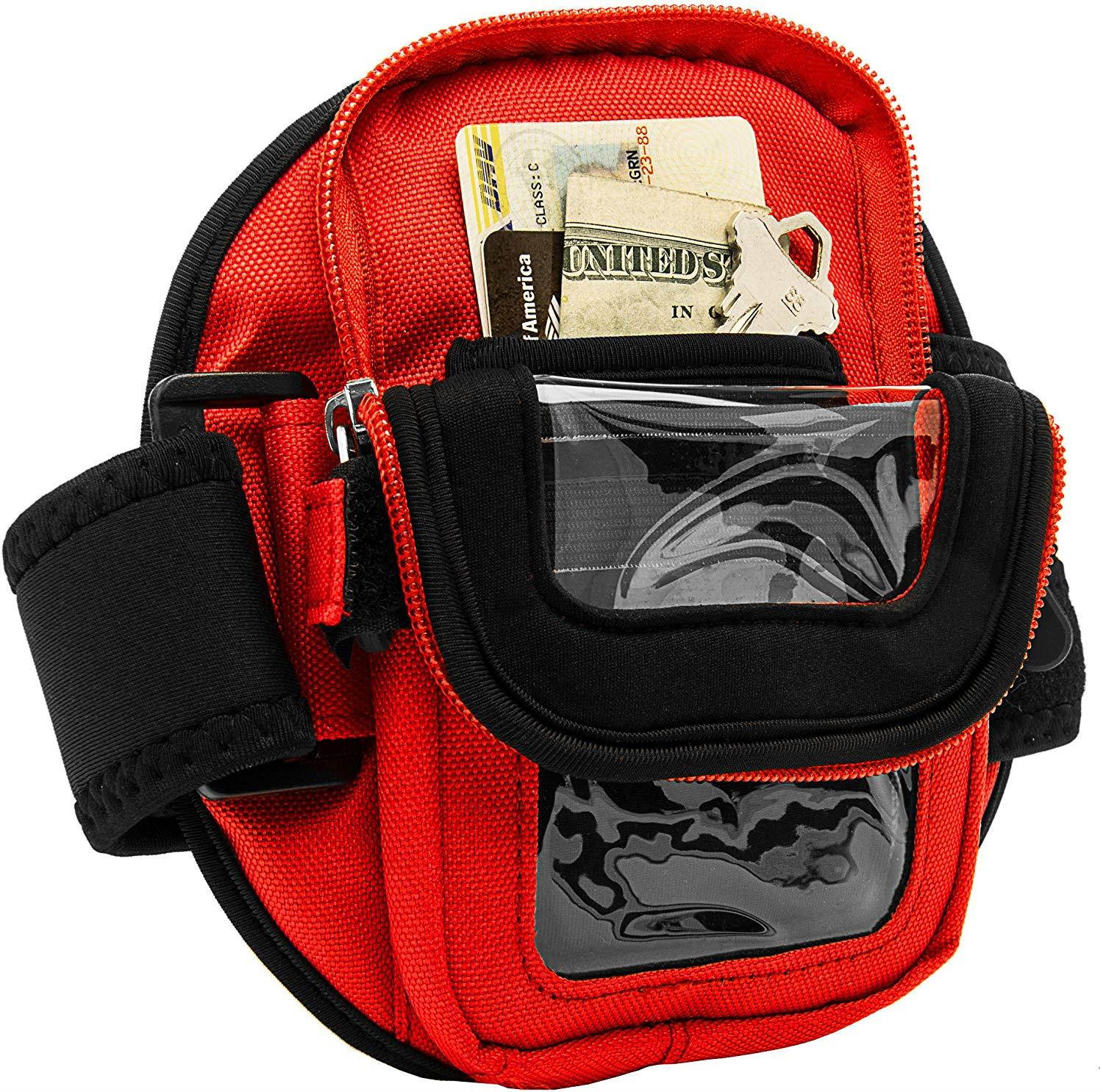 (Red) Great for Sport Enthusiasts VanGoddy Zippered Armlet Made with Nylon and Neoprene Protection for Running Climb Suitable for Motorola G G5, G5 Plus with Windshield Car Mount and Auxiliary Cable