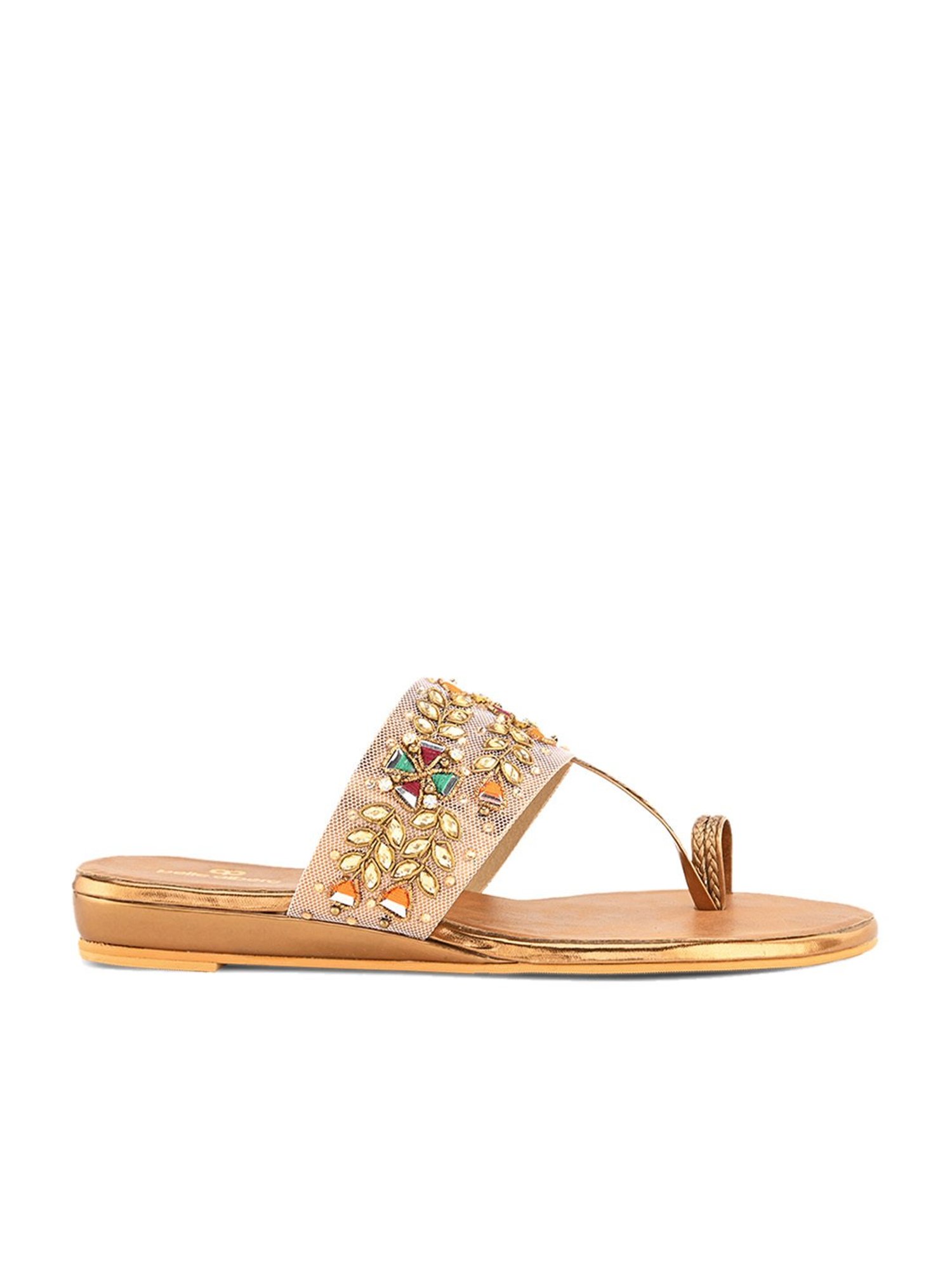 Pelle Albero Women's Antique Gold Toe Ring Sandals