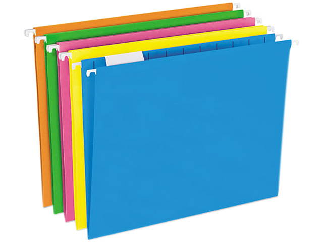 Pendaflex 81672 Reinforced Hanging Folders, 1/5 Tab, Letter, Glow Assorted, 25/Box