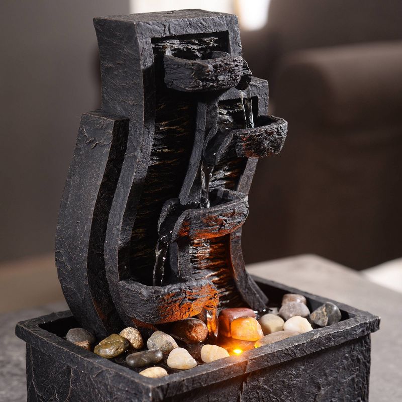 8.7" Tabletop Fountain with LED Light Charcoal Gray - Peaktop