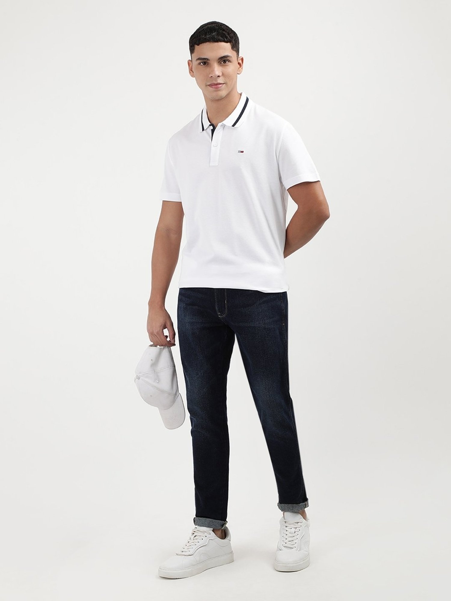 Tommy Hilfiger White Cotton Regular Fit Solid Polo T-Shirt