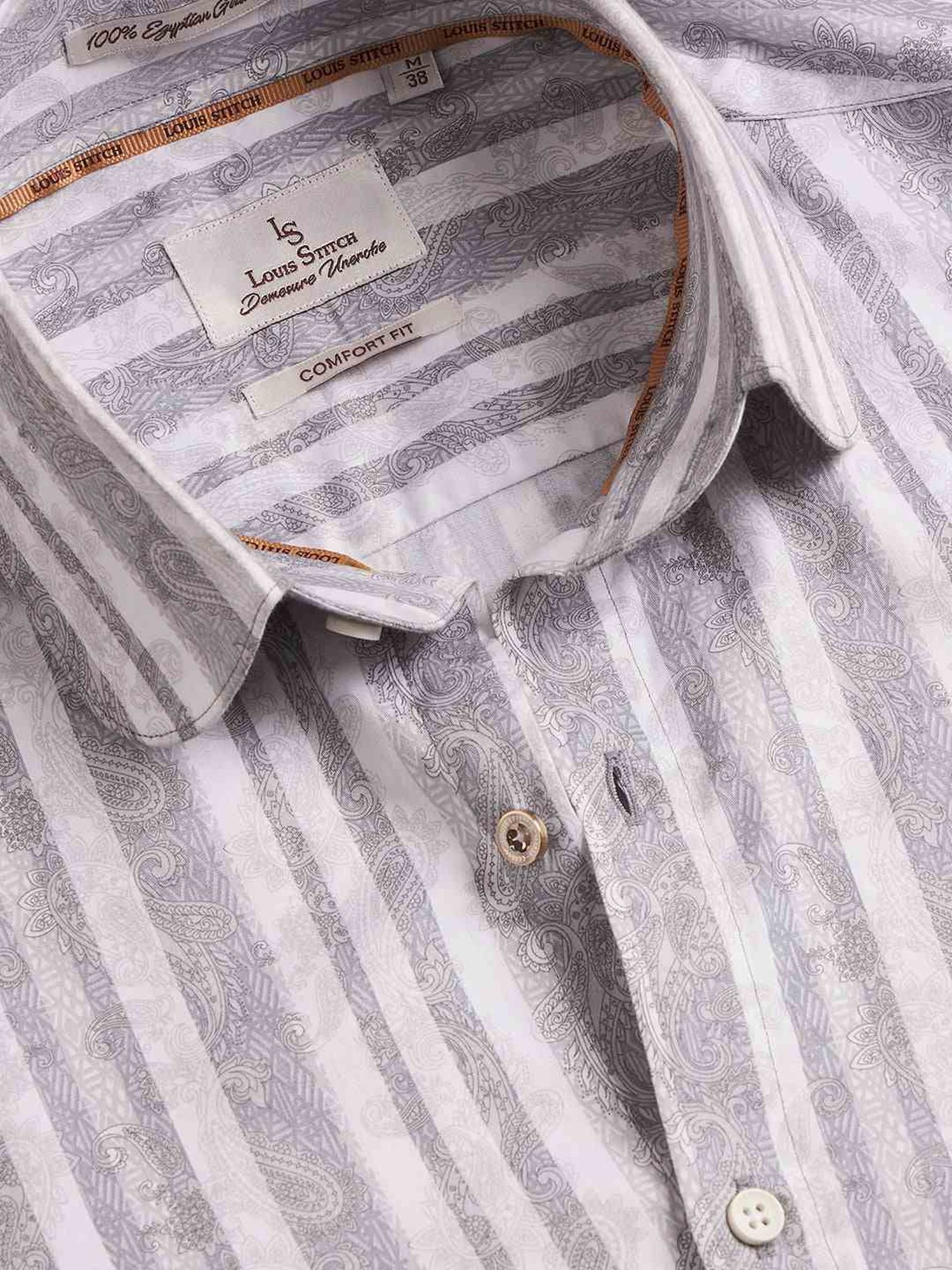 Louis Stitch White And Grey Cotton Regular Fit Striped Shirt