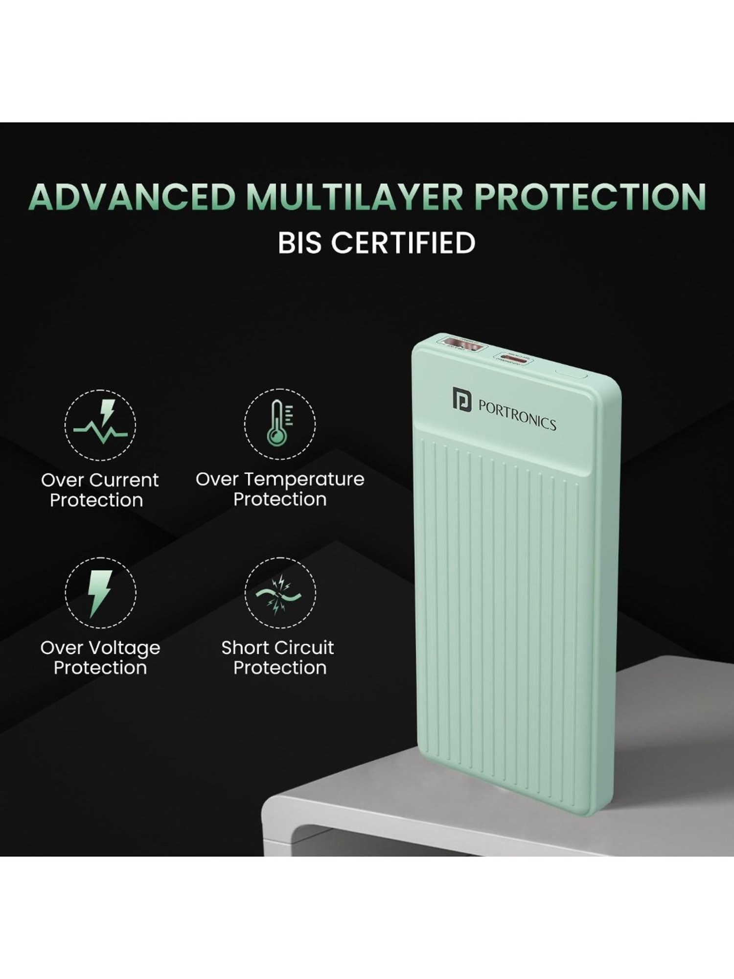 Portronics Luxcell B 10000mAh Power Bank 22.5W with Fast Charging & Mach USB A Output (Green)