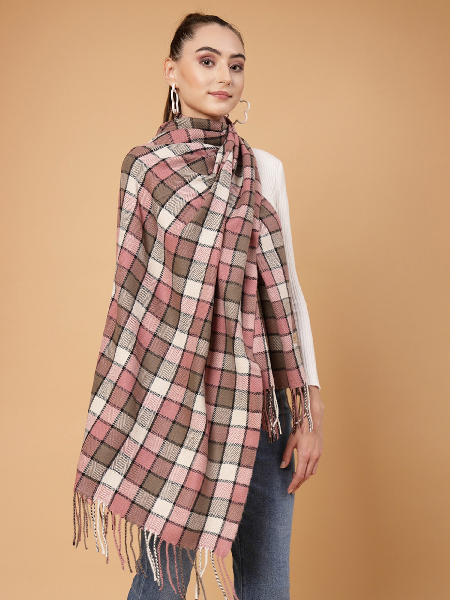 Mafadeny Peach Checks Stole