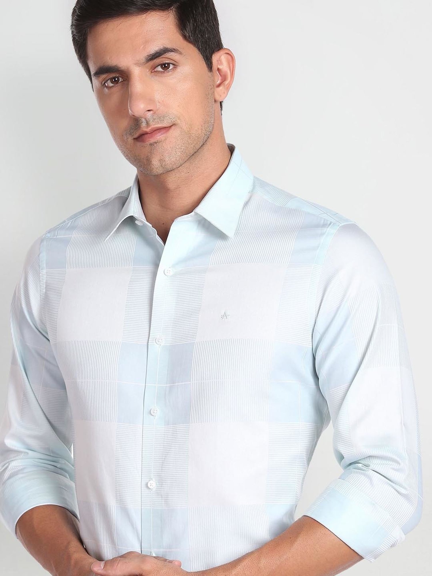 Arrow New York Blue Cotton Slim Fit Checks Shirt
