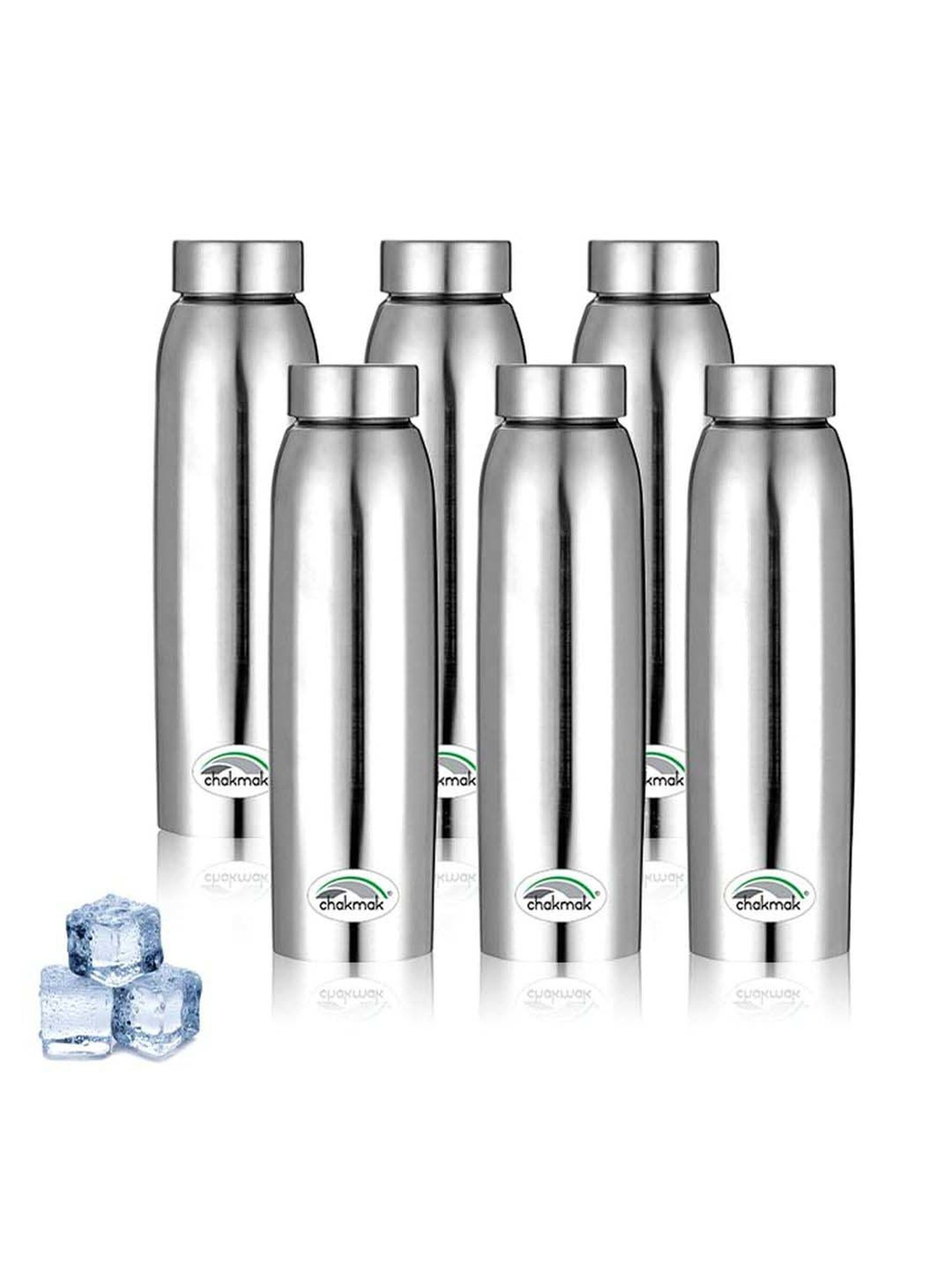 Chakmak Silver Stainless Steel Water Bottle - Set of 6